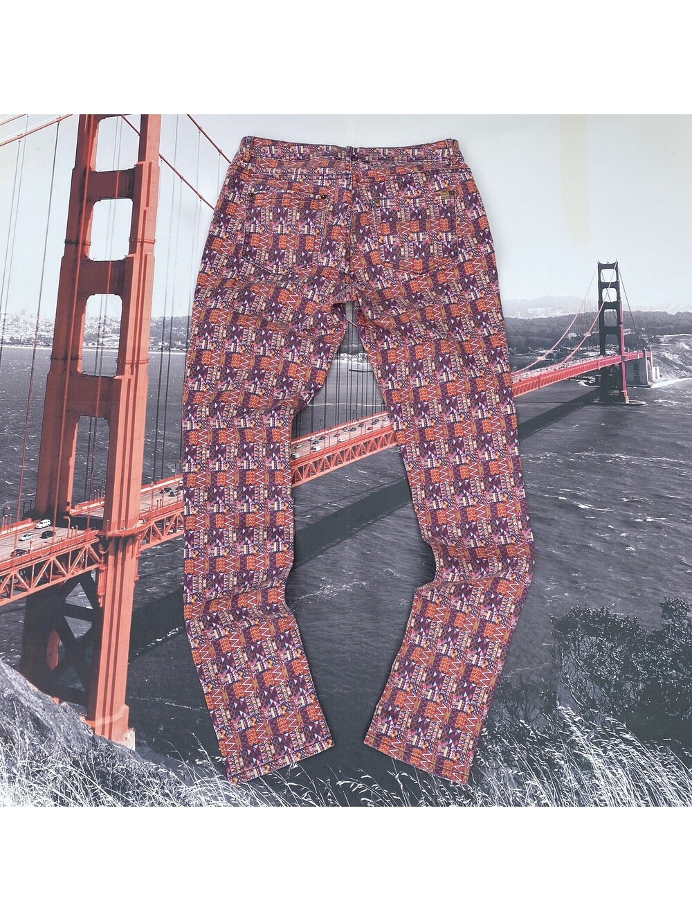 Roots Canada Womens Pants 27 Geometric Aztec Pattern Skinny Jeans 27x30 Slim Leg